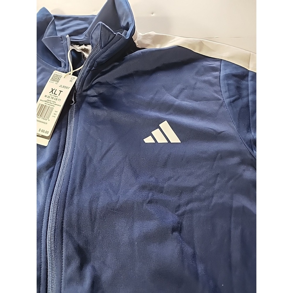 adidas Men's XLT 3-Stripes Colorblock Track Jacket Navy Blue White JL8597 NWT - Picture 2 of 12